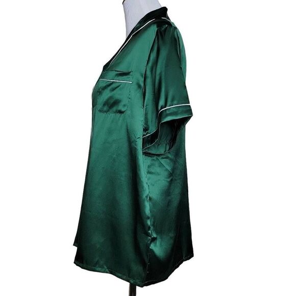 SilkSilky Pure Silk Classic Binding Trim Pajama Top Green - Picture 6 of 9